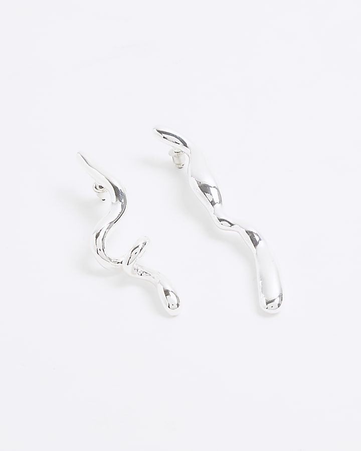 Silver twisted drop earrings