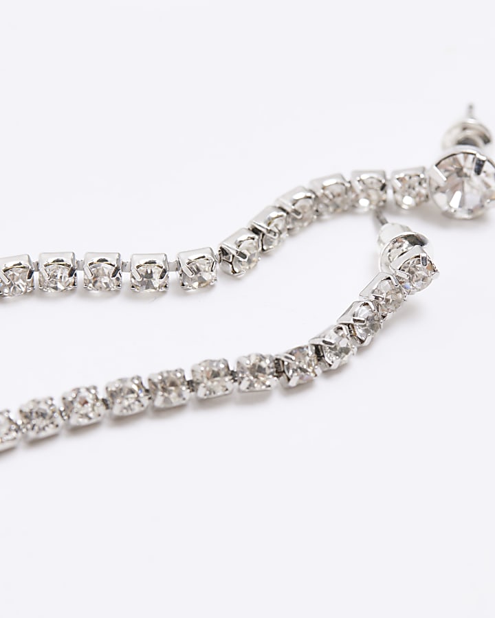 Silver diamante drop earrings