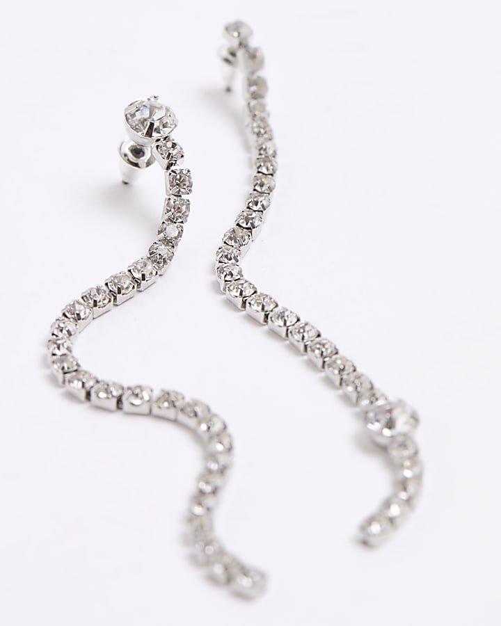 Silver diamante drop earrings