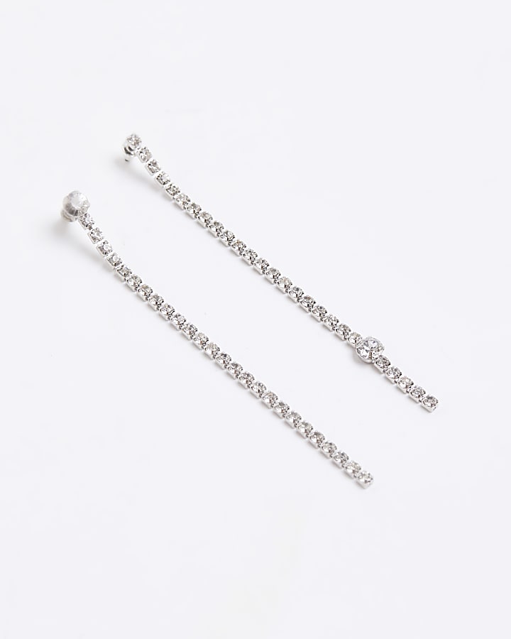 Silver diamante drop earrings