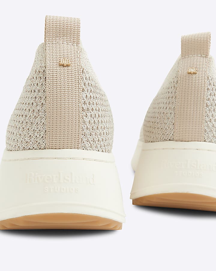 Gold Knitted Slip On Wedge Trainers