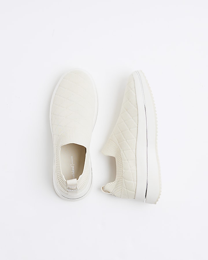 Cream knit laceless slip on shoes