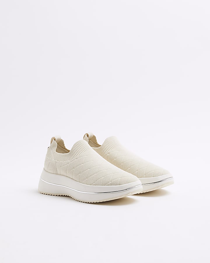 Cream knit laceless slip on shoes