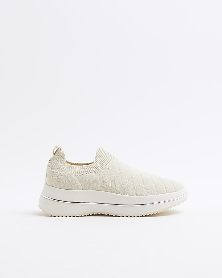 Cream knit laceless slip on shoes