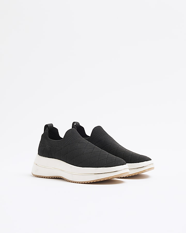 Black Knitted slip on trainers