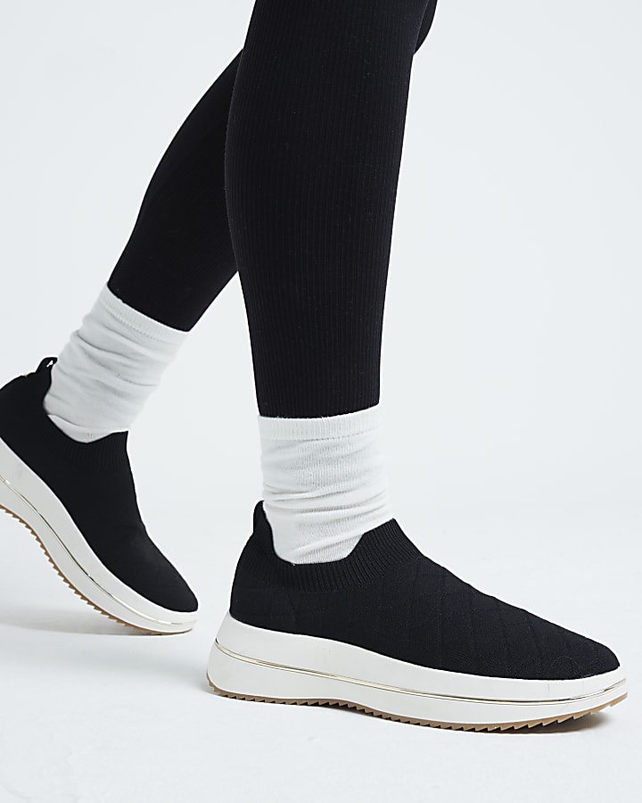 Black Knitted slip on trainers