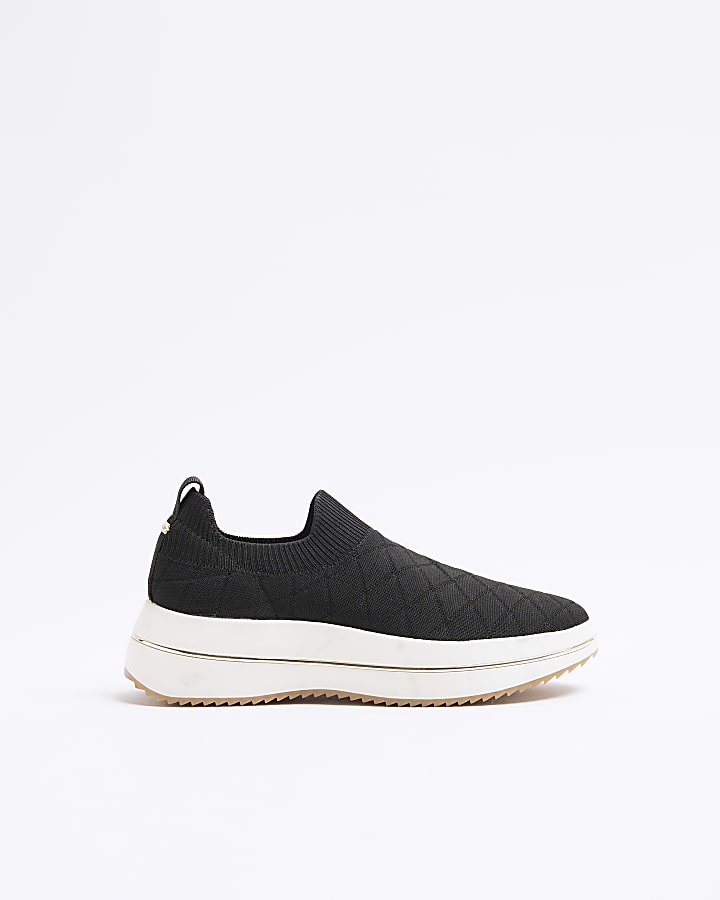 Black Knitted slip on trainers