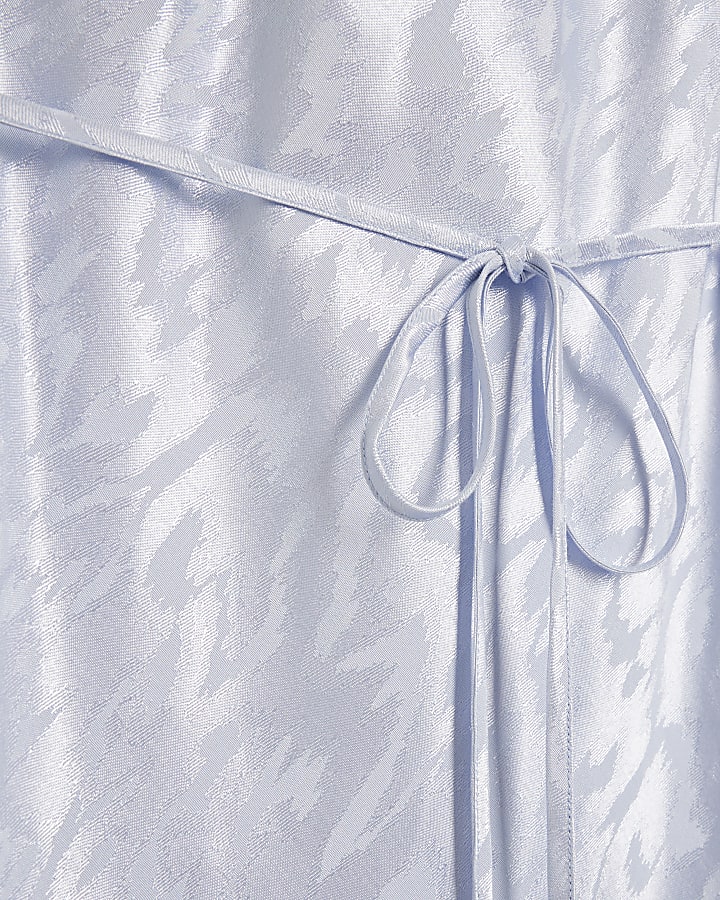 Blue jacquard belted slip maxi dress