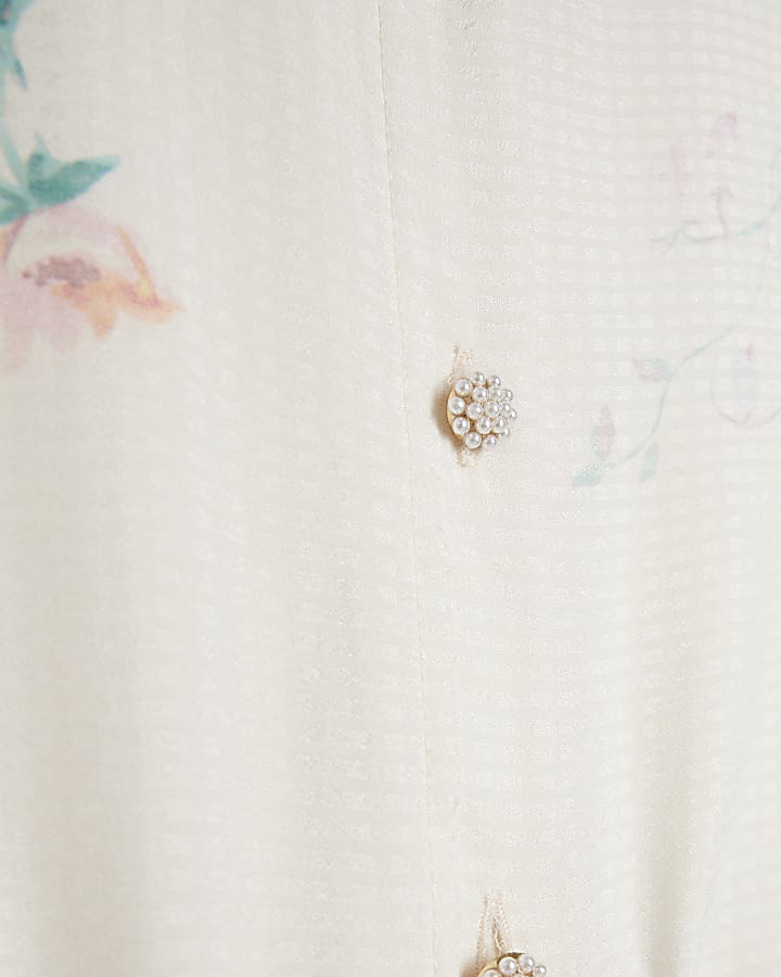 White chiffon floral belted mini shirt dress
