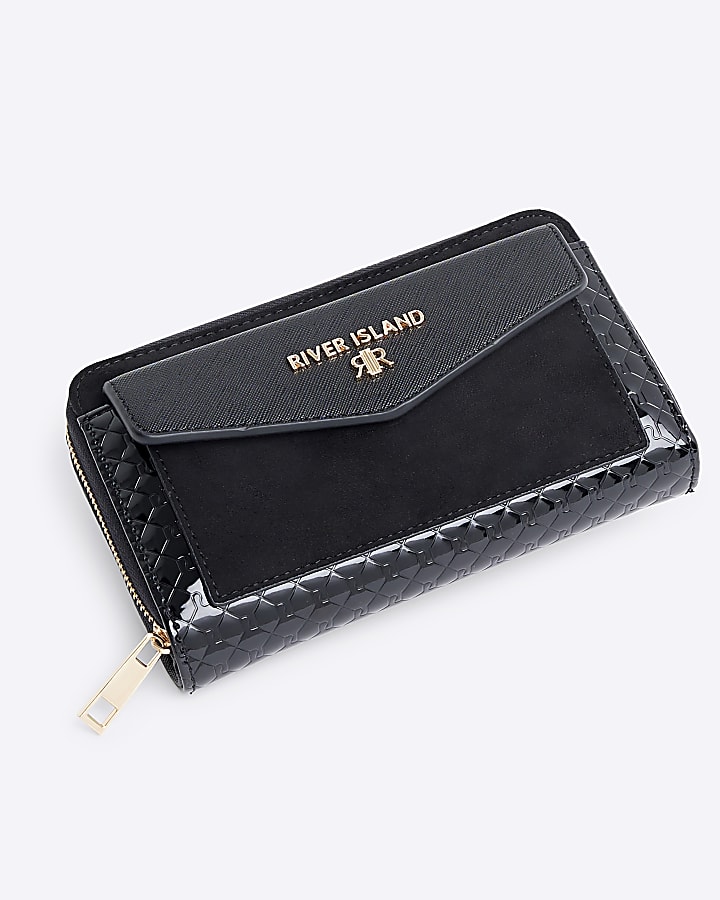 Black embossed monogram envelope purse