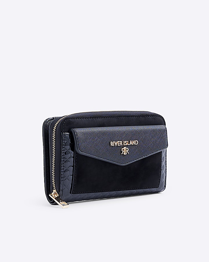 Black embossed monogram envelope purse