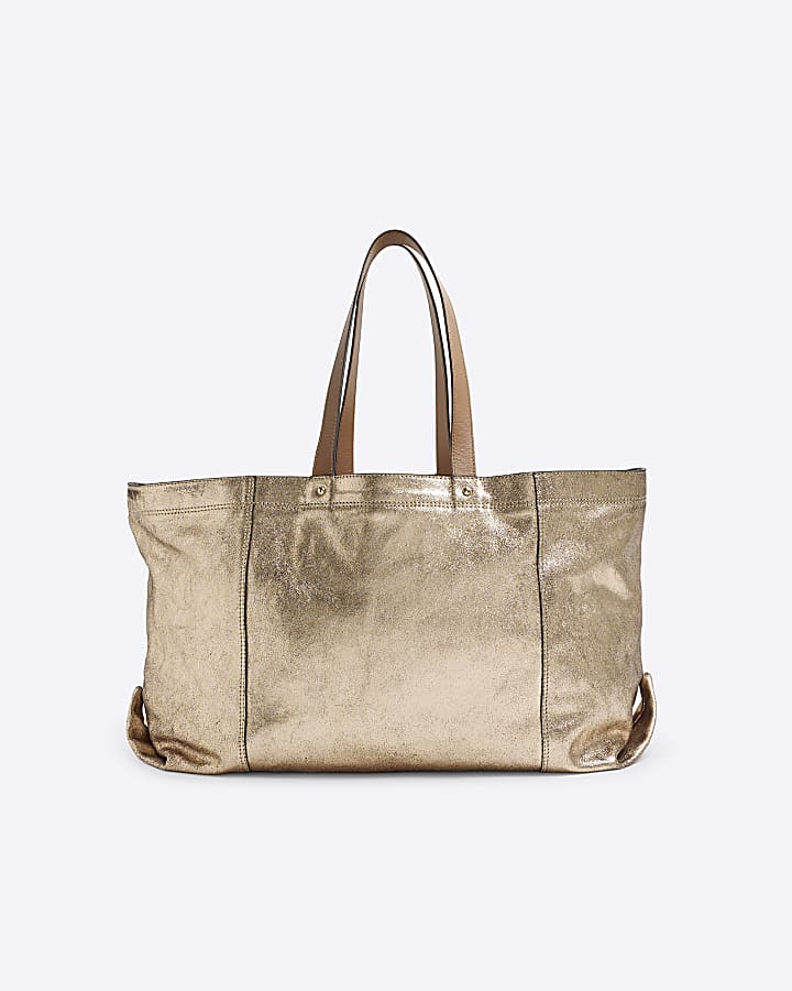 Gold Oversized Leather Shopper Bag