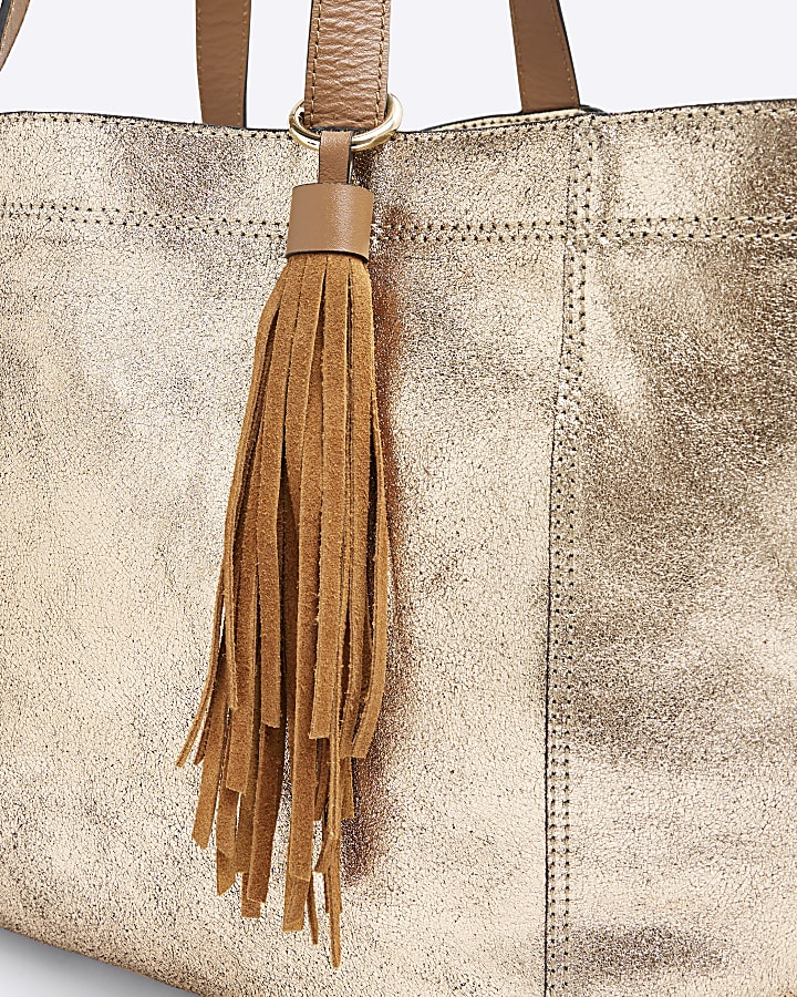 Gold Oversized Leather Shopper Bag
