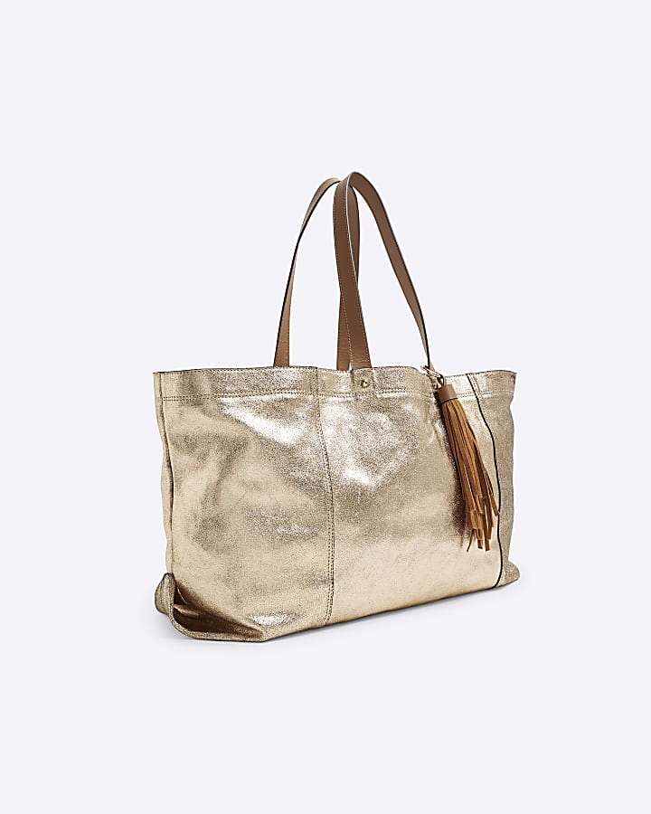 Gold Oversized Leather Shopper Bag