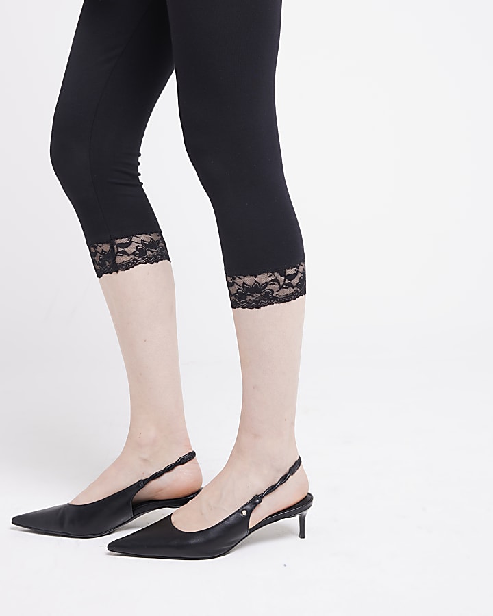 Black lace hem cropped leggings