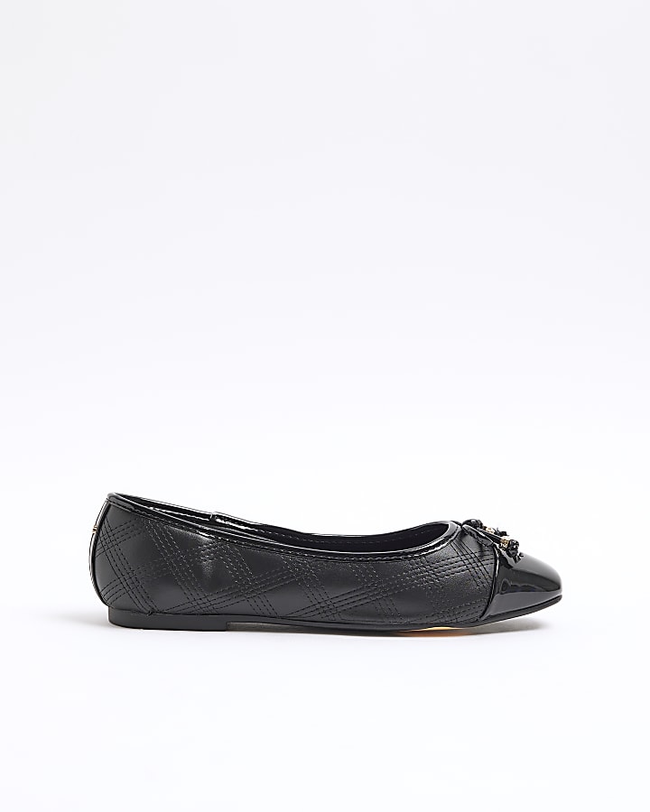 Black Wide Fit Toe Cap Stitch Ballet Pumps