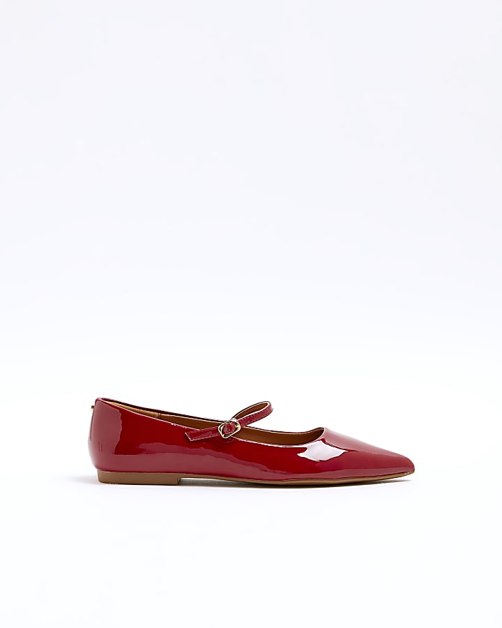 Red wide fit patent pointed ballet pumps