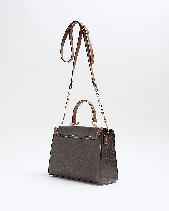 Brown monogram cross body top handle bag