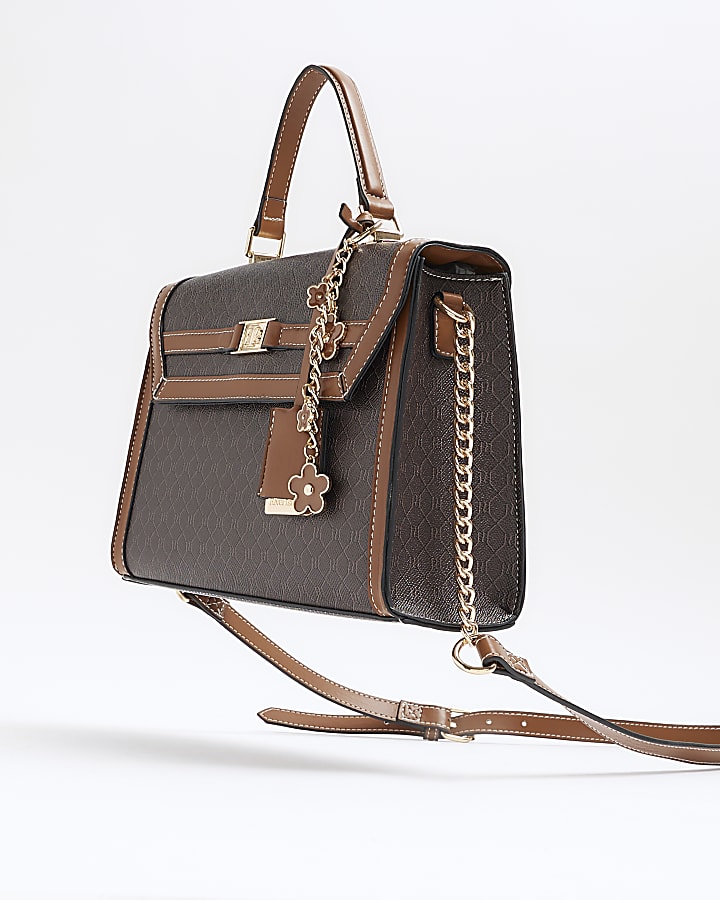 Brown monogram cross body top handle bag