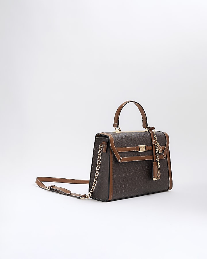 Brown monogram cross body top handle bag