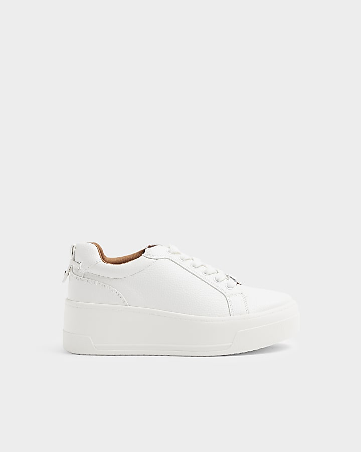 White Wide Fit Platform Lace Up Trainers