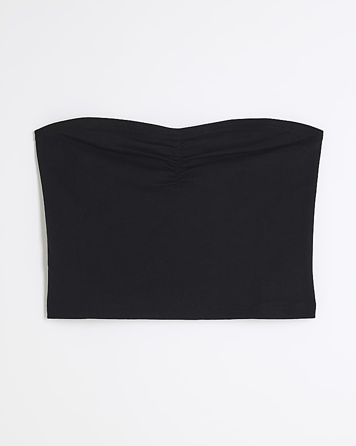 Black ruched front bandeau top