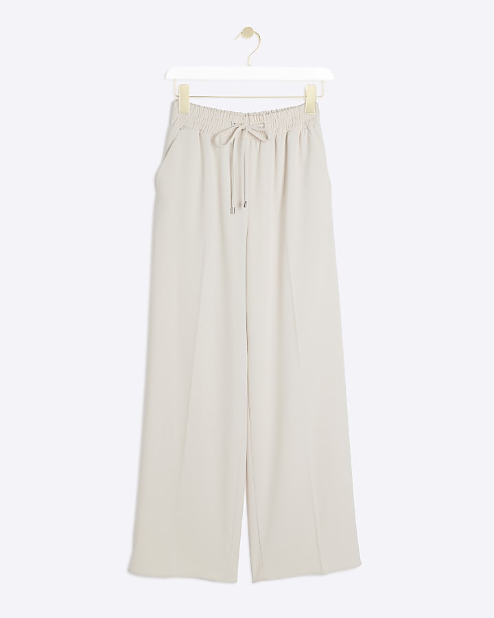 Cream wide leg jogger trousers