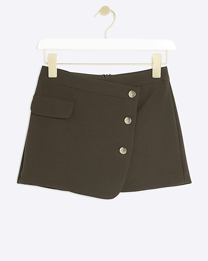 Khaki Tailored Wrap Mini Skort