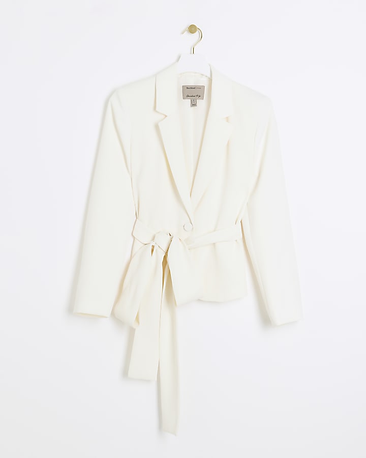 Cream Belted Wrap Blazer