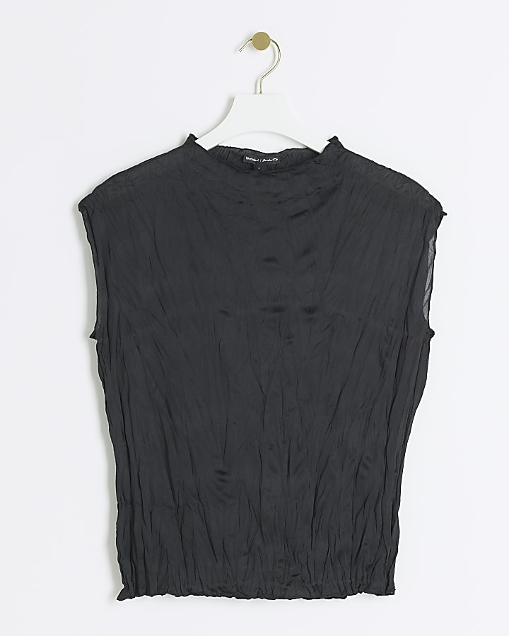 Black crinkle vest top