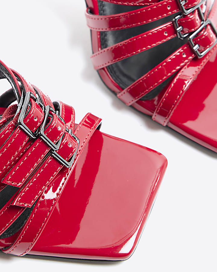Red Buckle Mule Heeled Sandals