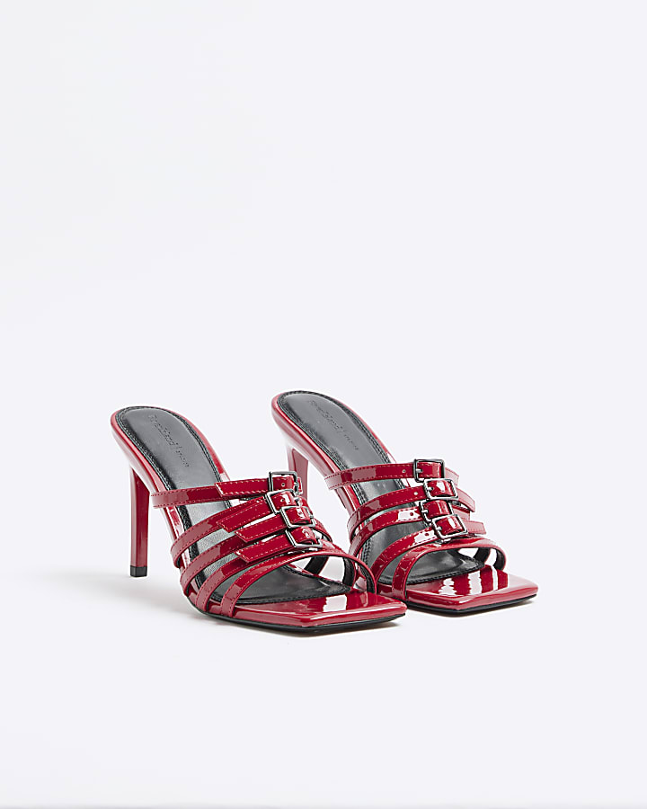 Red Buckle Mule Heeled Sandals