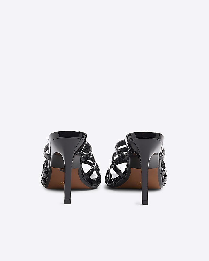 Black Buckle Mule Heeled Sandals