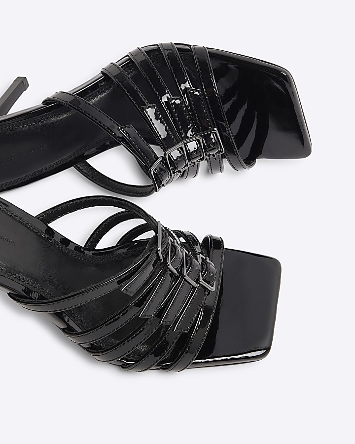 Black Buckle Mule Heeled Sandals