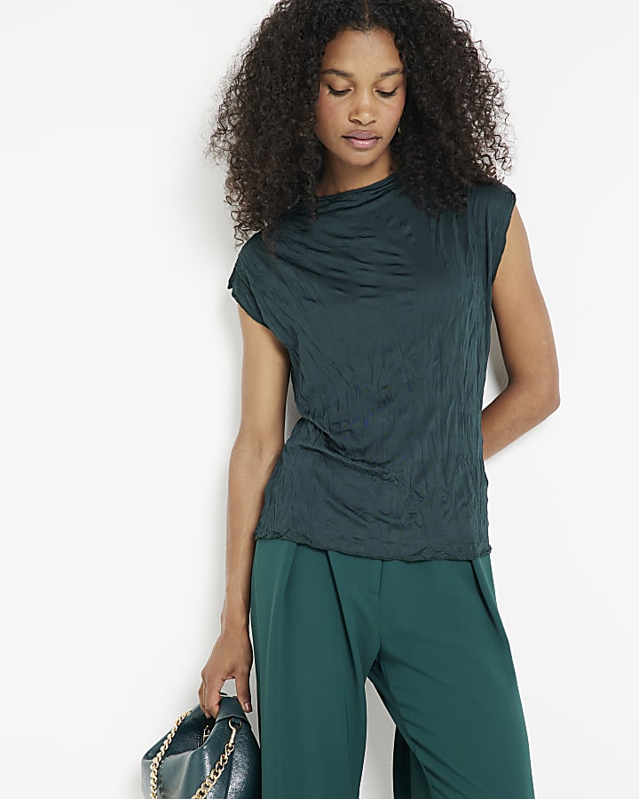 Green crinkle vest top