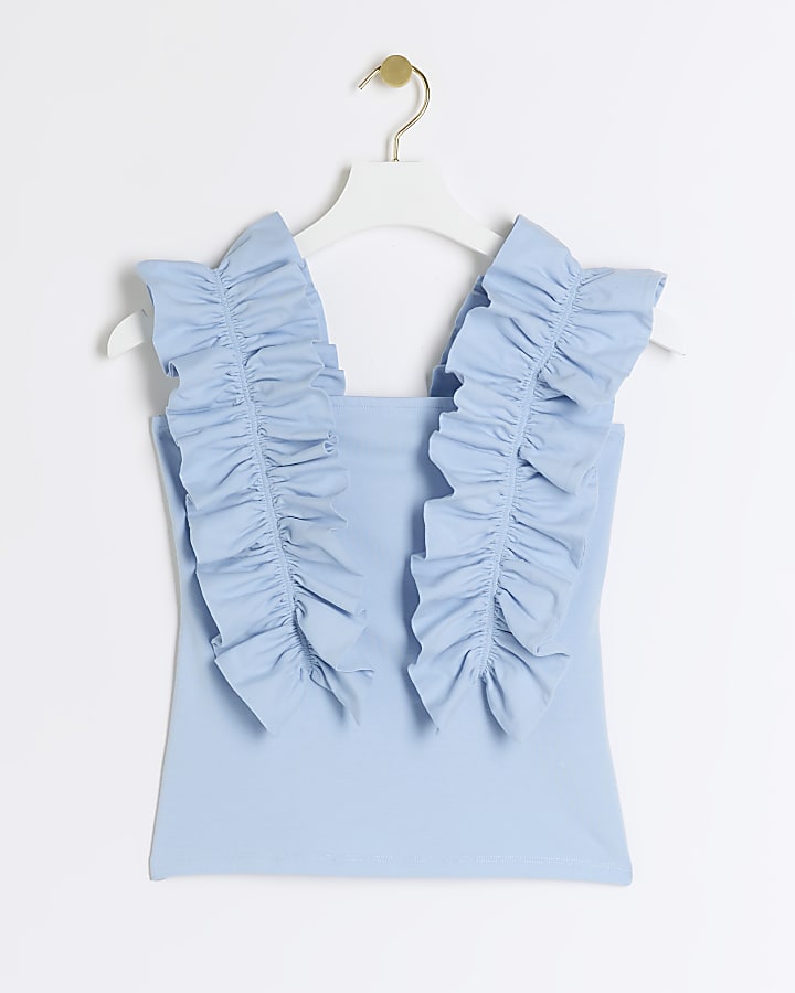 Blue frill Tank Top