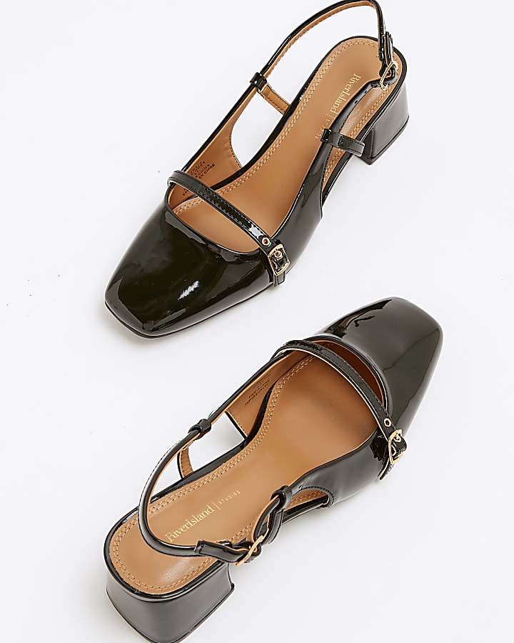 Black buckle sling back heeled court shoes