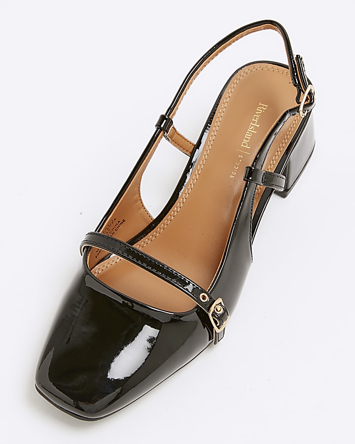 Black buckle sling back heeled court shoes