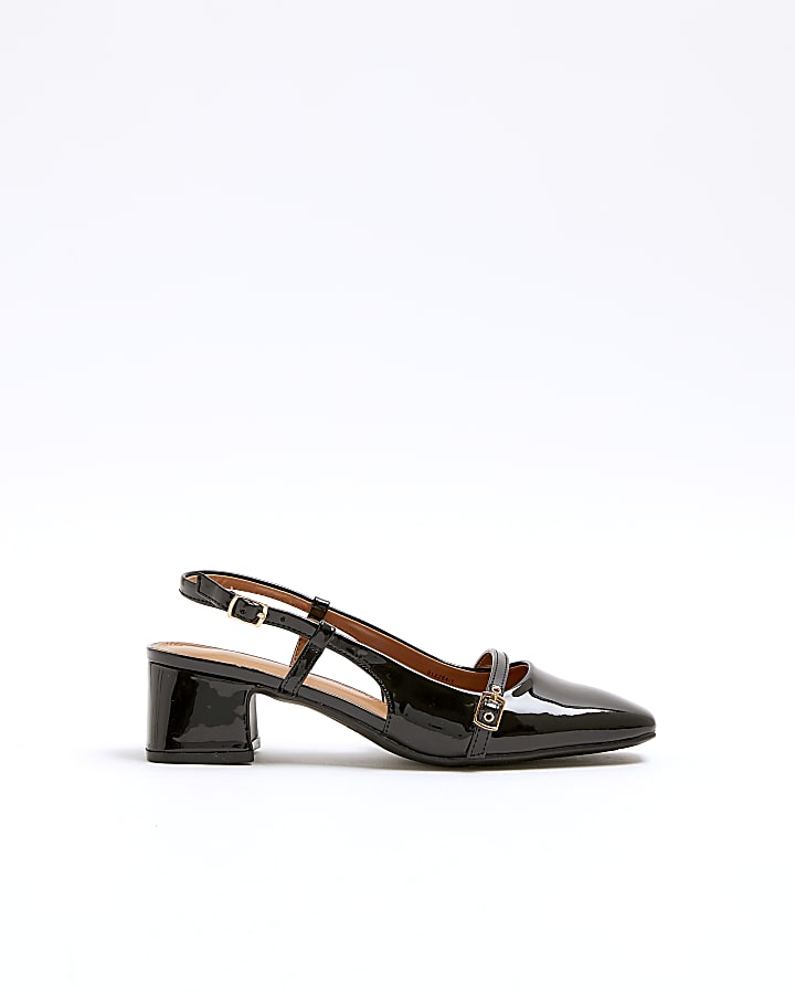 Black buckle sling back heeled court shoes