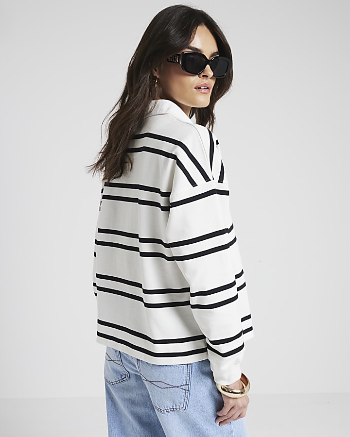 White Stripe Rugby Long Sleeve Top