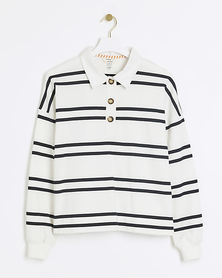 White Stripe Rugby Long Sleeve Top