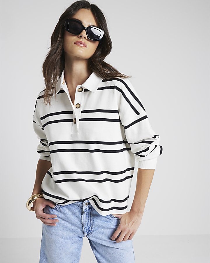 White Stripe Rugby Long Sleeve Top