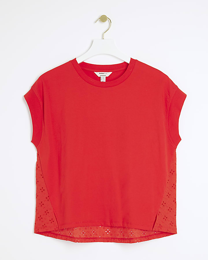 Red broderie back t-shirt