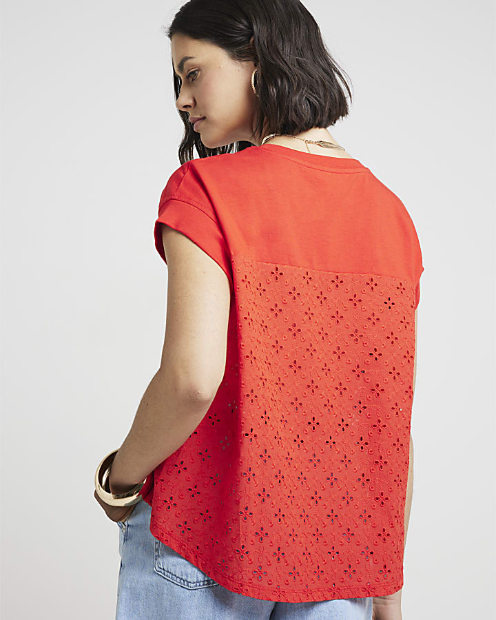 Red broderie back t-shirt