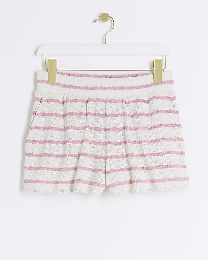 Pink crochet stripe shorts