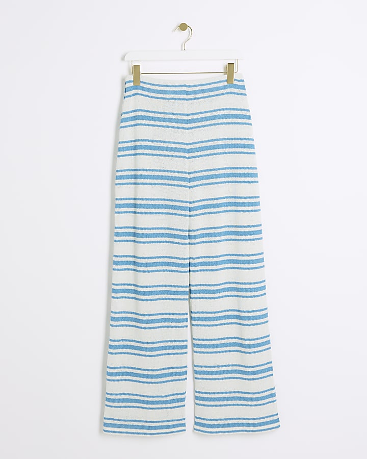 Blue crochet stripe wide leg trousers