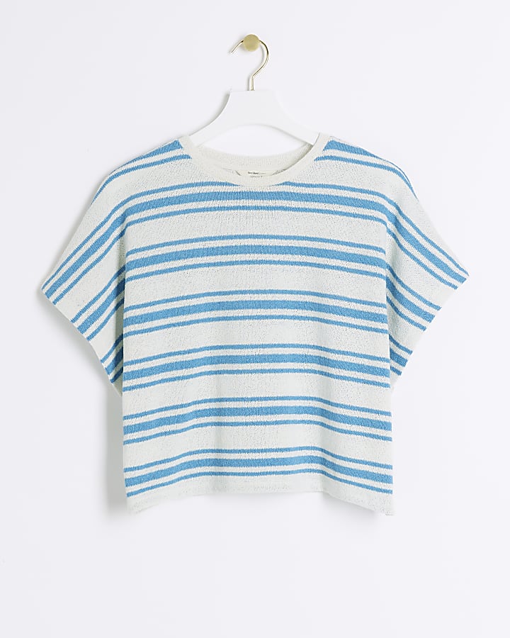 Blue crochet stripe t-shirt