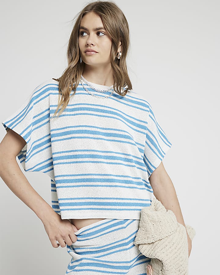 Blue crochet stripe t-shirt