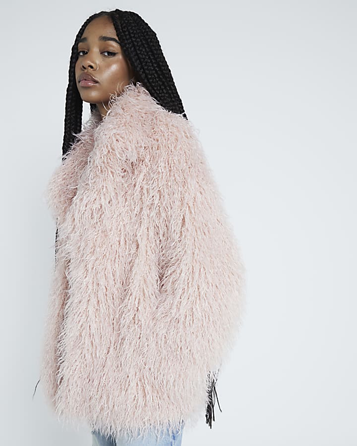 Pink oversized faux fur jacket