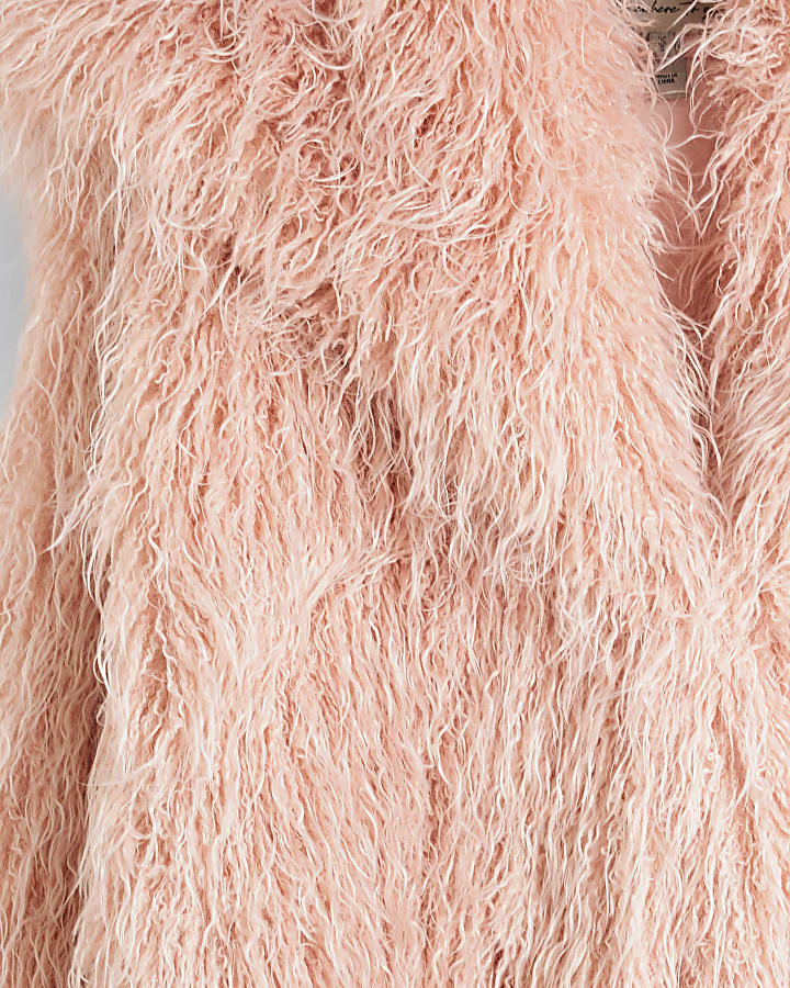 Pink oversized faux fur jacket